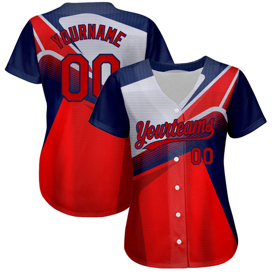 Custom Red Navy 3D Pattern Design Abstract Sport Authentic Baseball Jersey - Sky-Custom