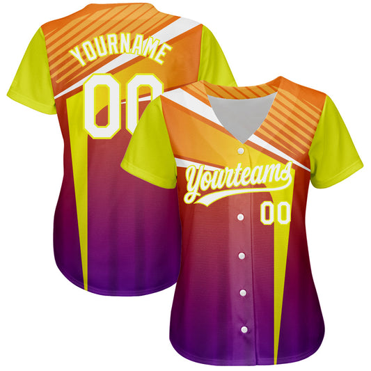 Custom Orange White Purple-Neon Yellow 3D Pattern Design Abstract Sport Authentic Baseball Jersey - Sky-Custom