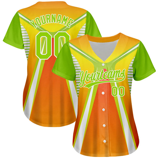 Custom Orange Neon Green-White 3D Pattern Design Abstract Sport Authentic Baseball Jersey - Sky-Custom
