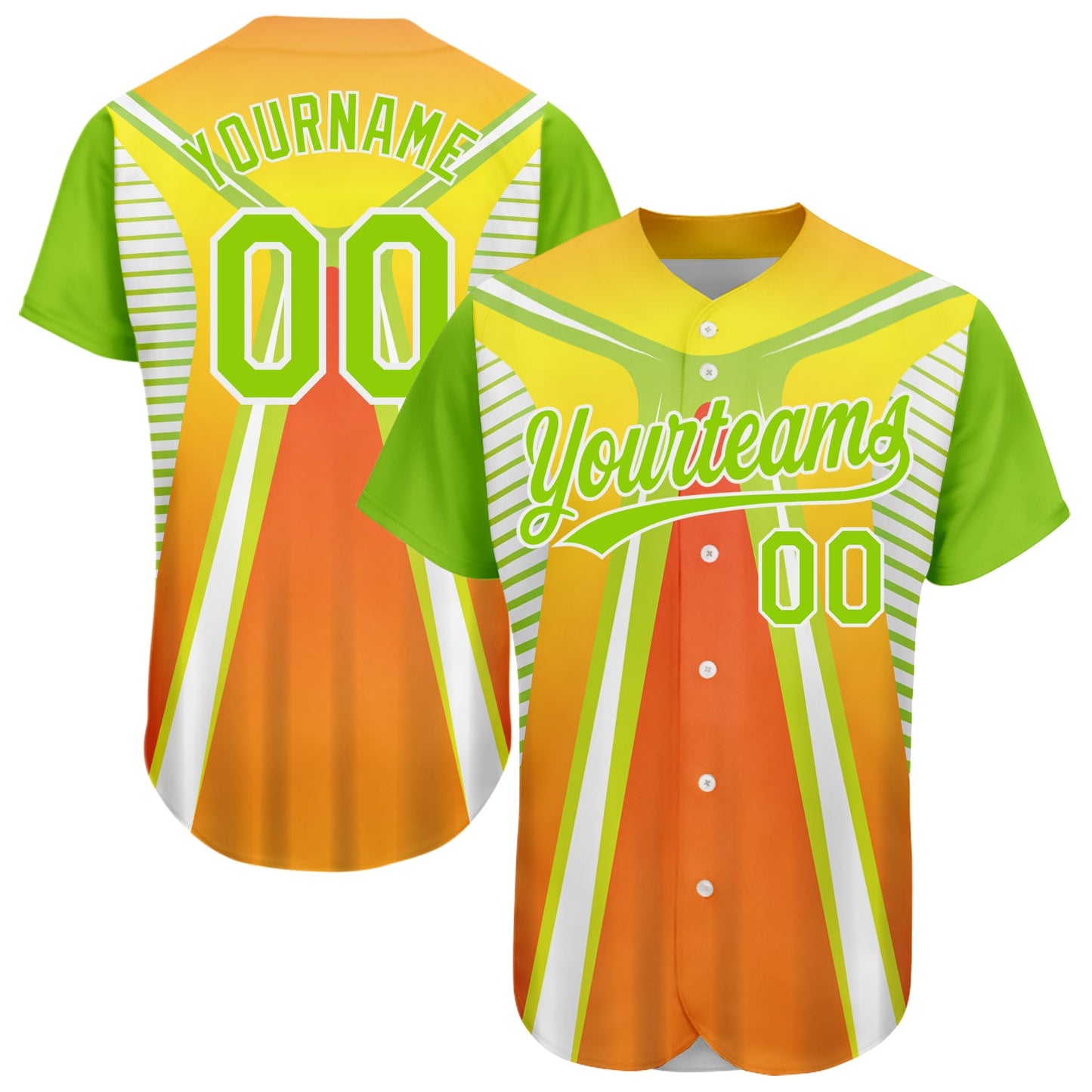 Custom Orange Neon Green-White 3D Pattern Design Abstract Sport Authentic Baseball Jersey - Sky-Custom