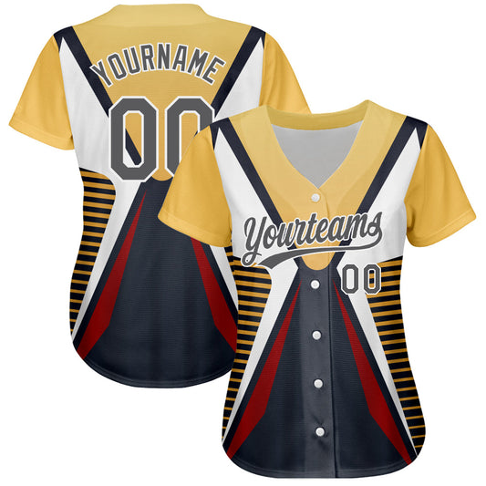 Custom Steel Gray Vegas Gold-White 3D Pattern Design Abstract Sport Authentic Baseball Jersey - Sky-Custom
