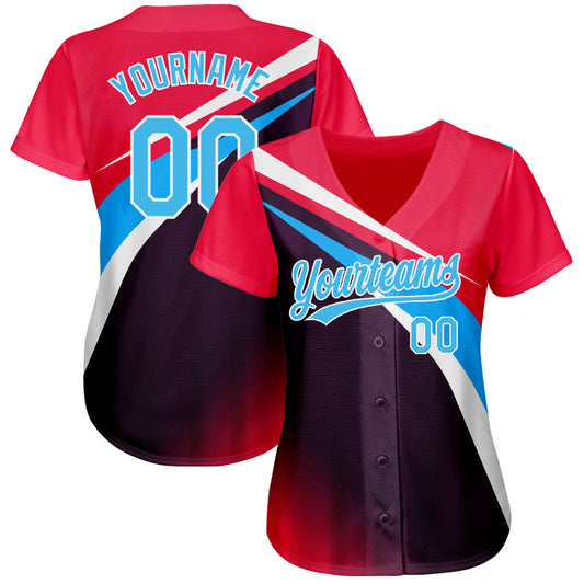 Custom Neon Pink Sky Blue Purple-White 3D Pattern Design Abstract Sport Authentic Baseball Jersey - Sky-Custom