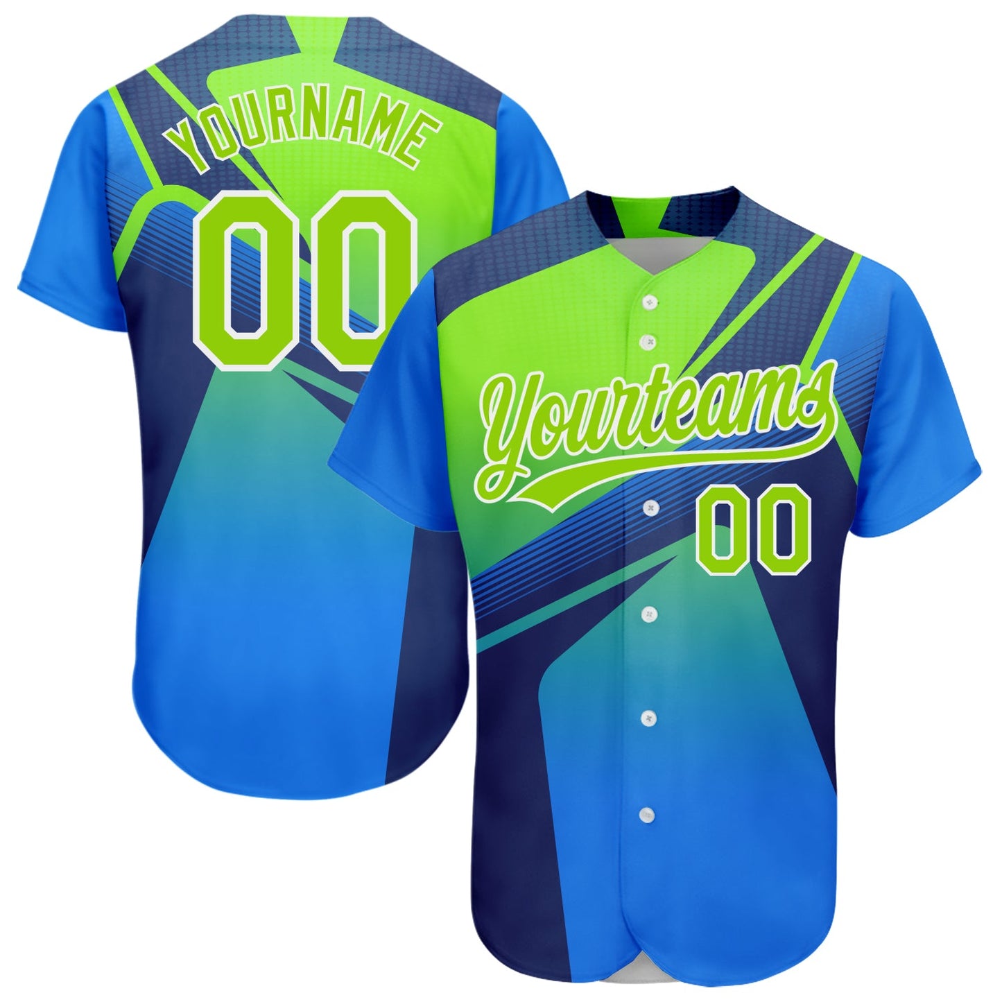 Custom Royal Neon Green-White 3D Pattern Design Abstract Sport Authentic Baseball Jersey - Sky-Custom