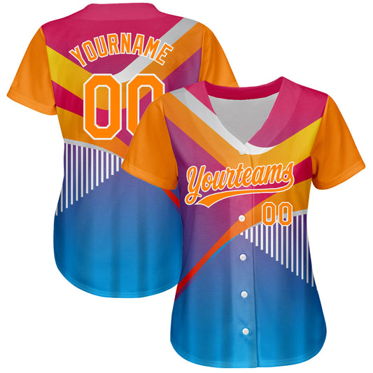 Custom Pink Bay Orange Light Blue-White 3D Pattern Design Abstract Sport Authentic Baseball Jersey - Sky-Custom