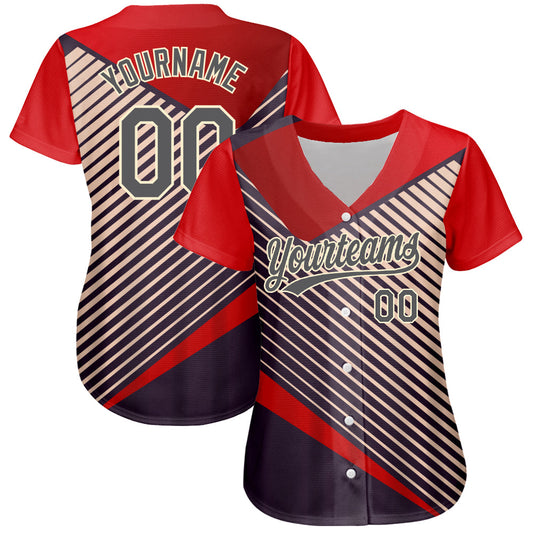Custom Red Steel Gray=Cream 3D Pattern Design Abstract Sport Authentic Baseball Jersey - Sky-Custom