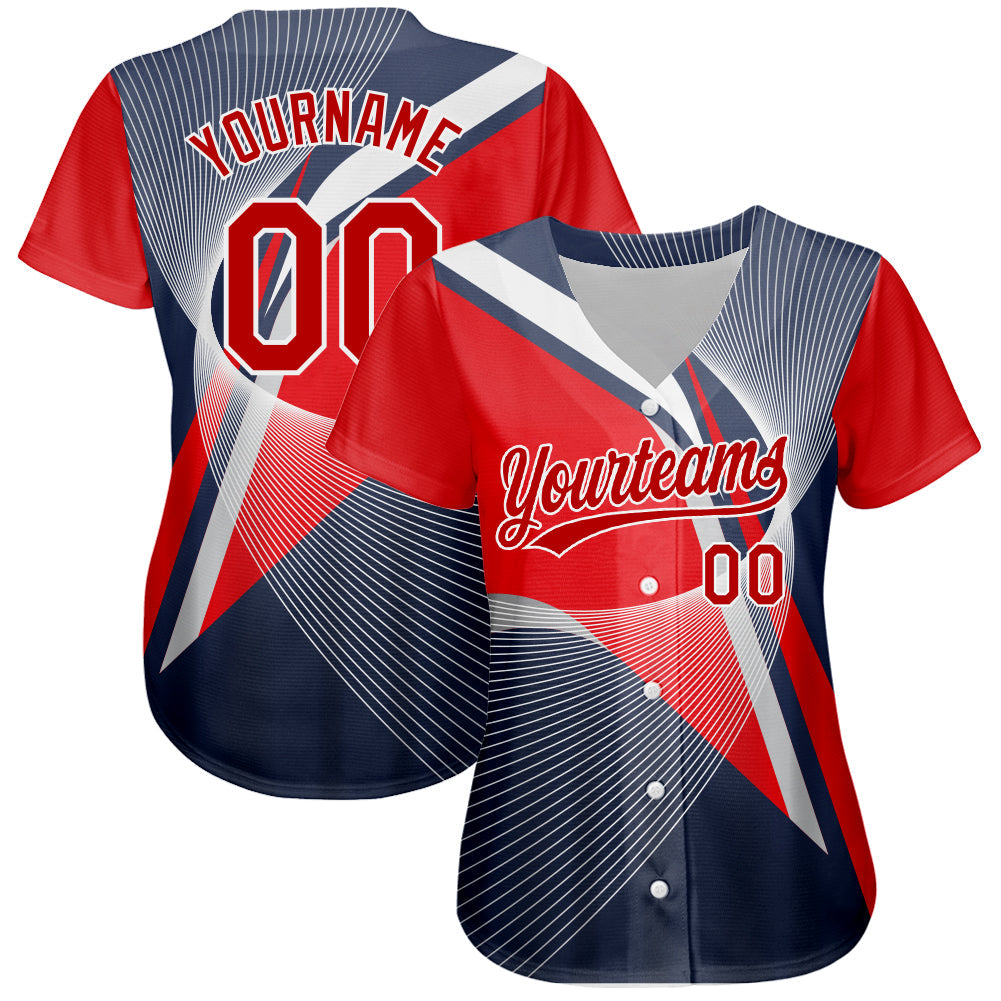 Custom Navy Red-White 3D Pattern Design Abstract Sport Authentic Baseball Jersey - Sky-Custom