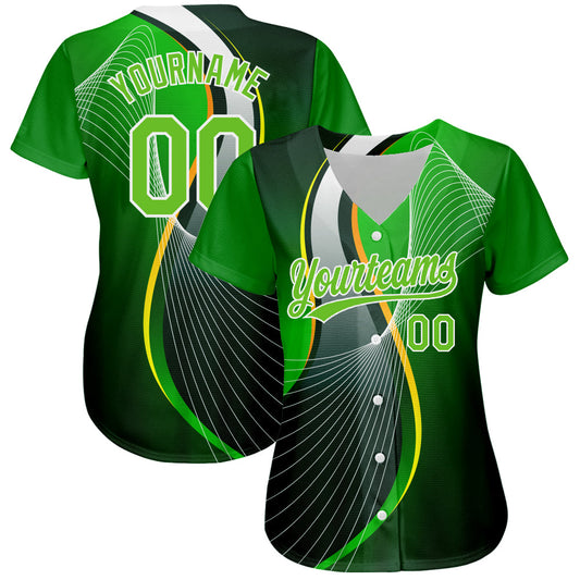 Custom Aurora Green Green-White 3D Pattern Design Abstract Sport Authentic Baseball Jersey - Sky-Custom