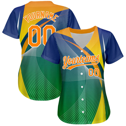 Custom Kelly Green Bay Orange-White 3D Pattern Design Abstract Sport Authentic Baseball Jersey - Sky-Custom