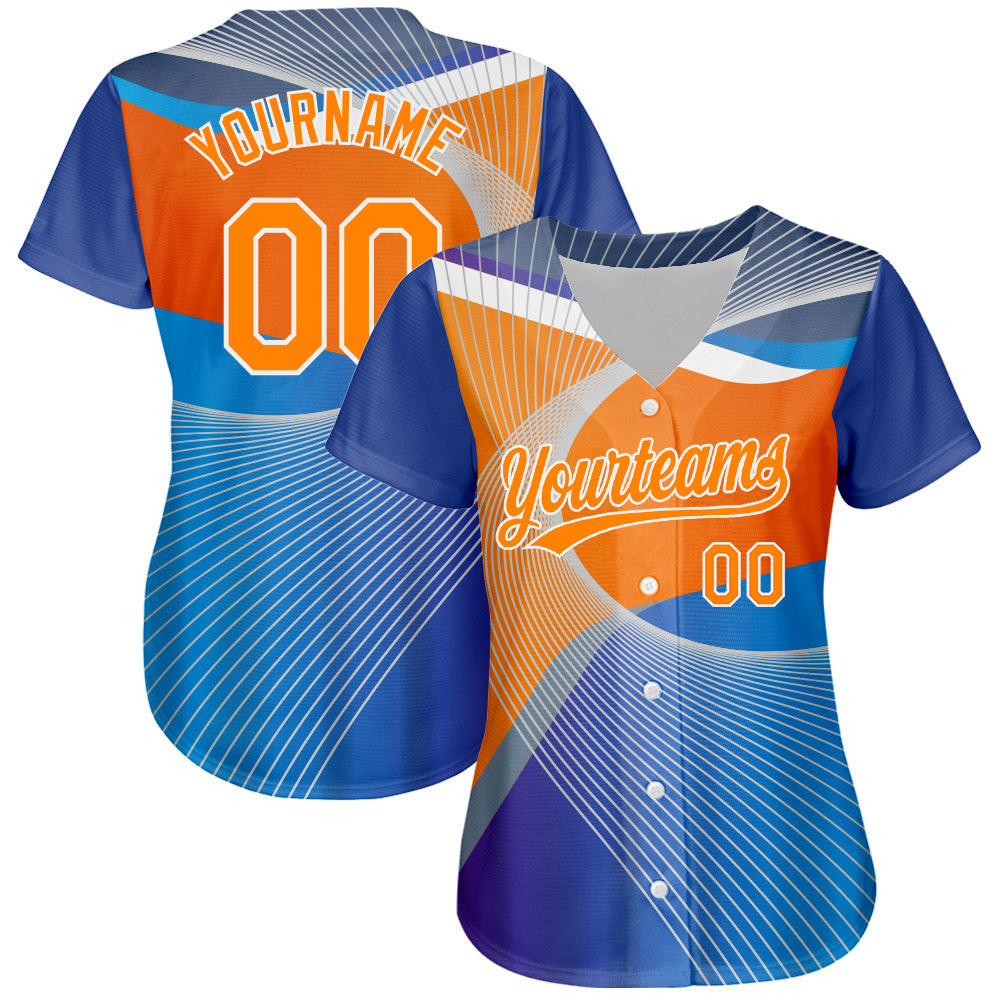 Custom Light Blue Bay Orange-White 3D Pattern Design Abstract Sport Authentic Baseball Jersey - Sky-Custom
