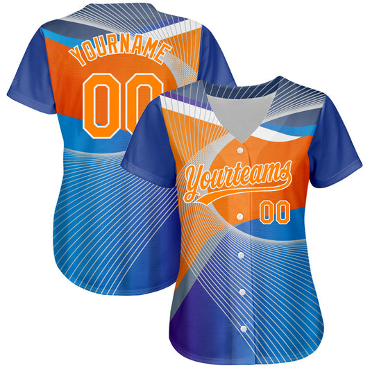 Custom Light Blue Bay Orange-White 3D Pattern Design Abstract Sport Authentic Baseball Jersey - Sky-Custom