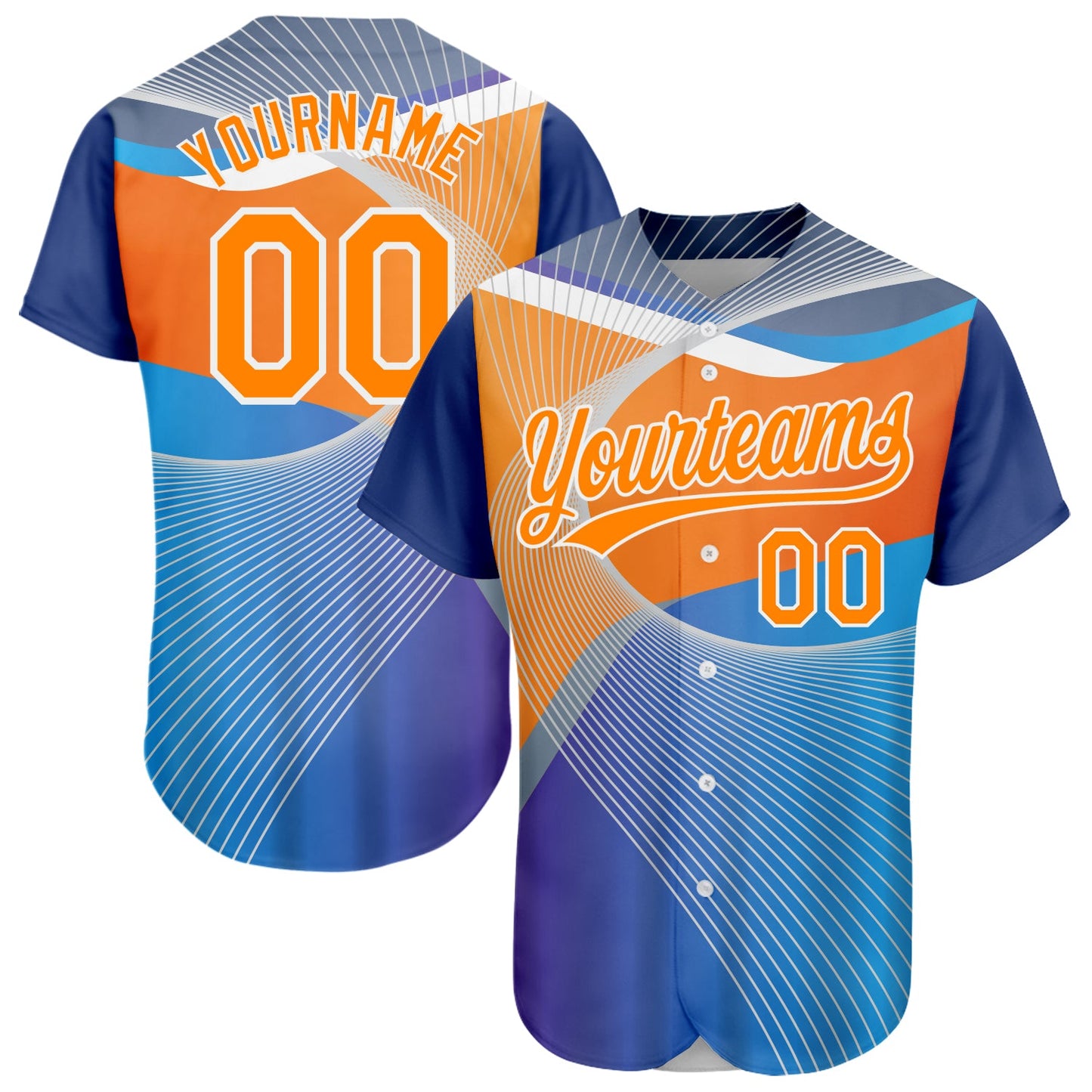 Custom Light Blue Bay Orange-White 3D Pattern Design Abstract Sport Authentic Baseball Jersey - Sky-Custom