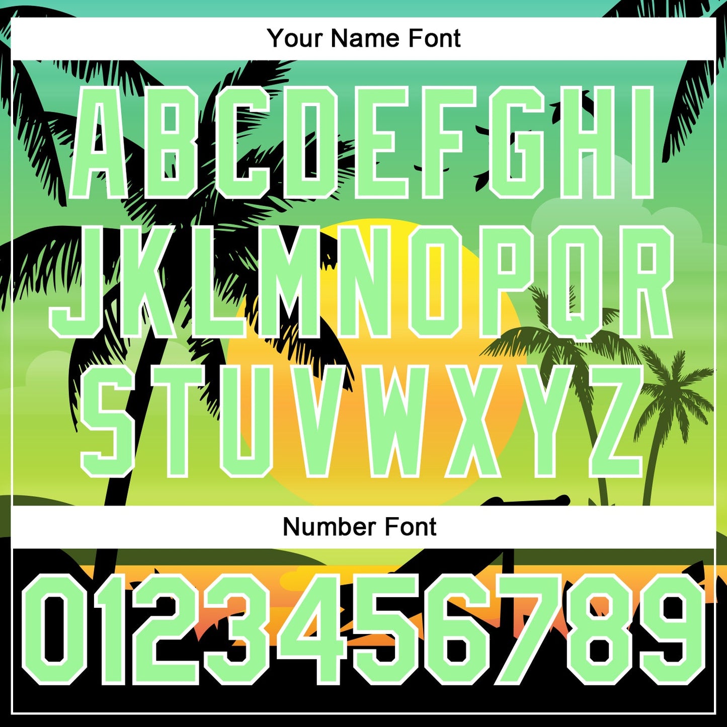 Custom Pea Green Black-White 3D Pattern Design Hawaii Palm Trees And Beach Sunset Authentic Baseball Jersey - Sky-Custom