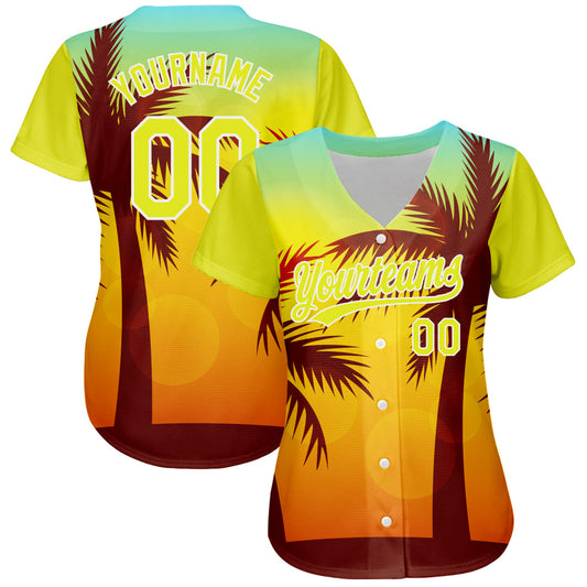 Custom Gold Neon Yellow-White 3D Pattern Design Hawaii Palm Trees Authentic Baseball Jersey - Sky-Custom