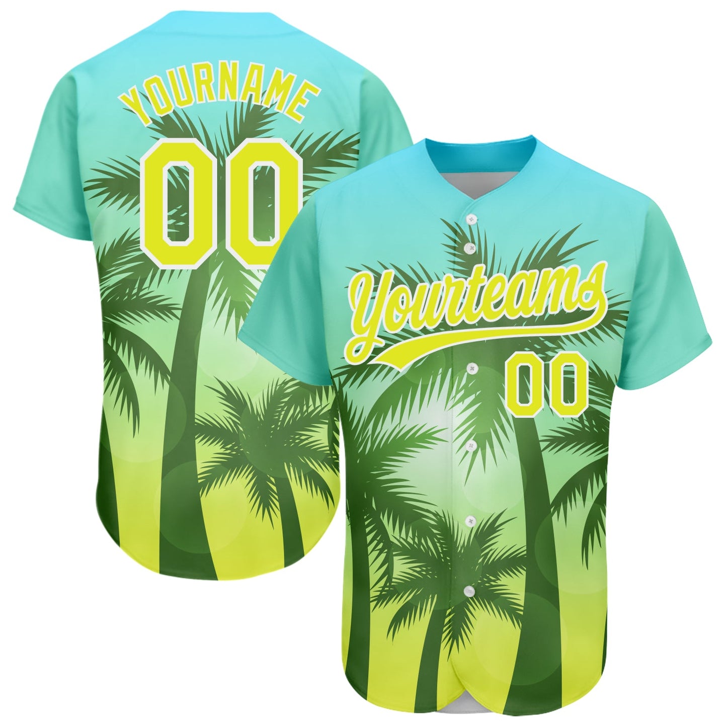 Custom Light Blue Neon Yellow-White 3D Pattern Design Hawaii Palm Trees Authentic Baseball Jersey - Sky-Custom