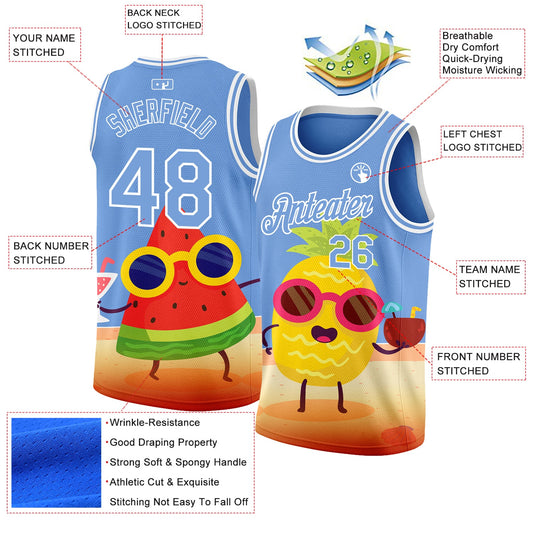 Custom Light Blue White 3D Pattern Summer Beach Holiday Authentic Basketball Jersey - Sky-Custom