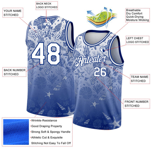 Custom Royal White 3D Pattern Design Seashells And Starfishes Authentic Basketball Jersey - Sky-Custom