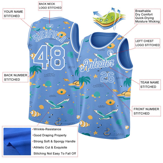 Custom Light Blue White 3D Pattern Hawaii Beach Palm Trees Authentic Basketball Jersey - Sky-Custom