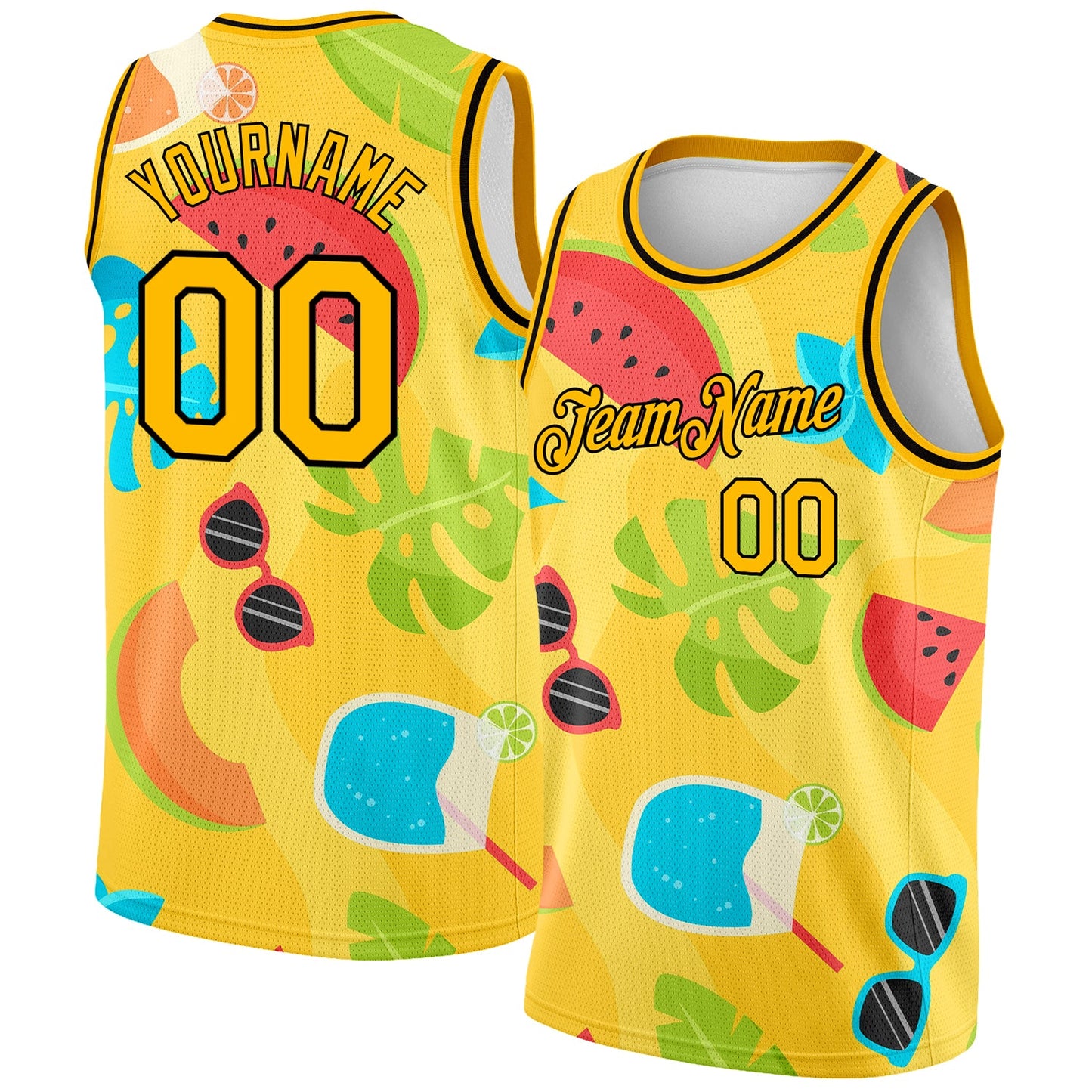 Custom Gold Black 3D Pattern Summer Hawaii Beach Holiday Authentic Basketball Jersey - Sky-Custom