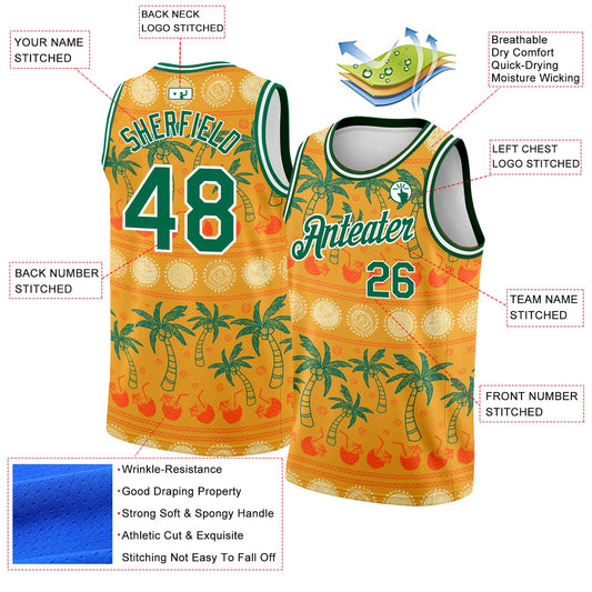 Custom Bay Orange Kelly Green-White 3D Pattern Hawaii Beach Palm Trees Authentic Basketball Jersey - Sky-Custom