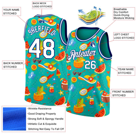 Custom Aqua White-Royal 3D Pattern Summer Hawaii Beach Holiday Authentic Basketball Jersey - Sky-Custom