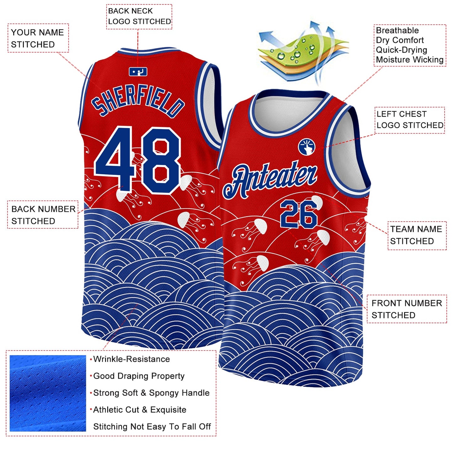 Custom Red Royal-White 3D Pattern Design Jellyfish Authentic Basketball Jersey - Sky-Custom