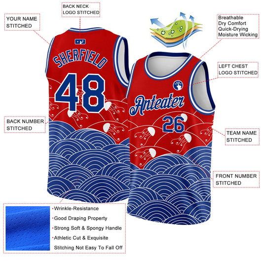 Custom Red Royal-White 3D Pattern Design Jellyfish Authentic Basketball Jersey - Sky-Custom