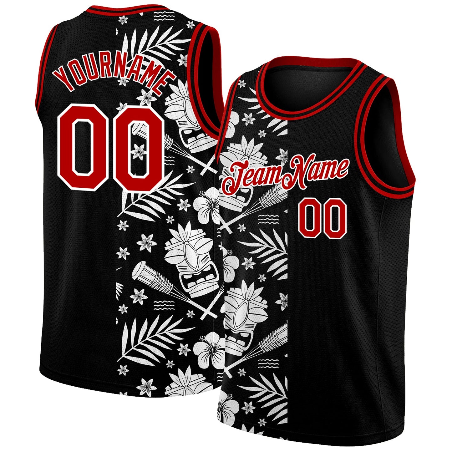 Custom Black Red-White 3D Pattern Hawaii Palm Leaves Authentic Basketball Jersey - Sky-Custom