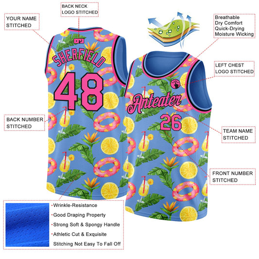 Custom Light Blue Pink-Black 3D Pattern Summer Hawaii Beach Holiday Authentic Basketball Jersey - Sky-Custom
