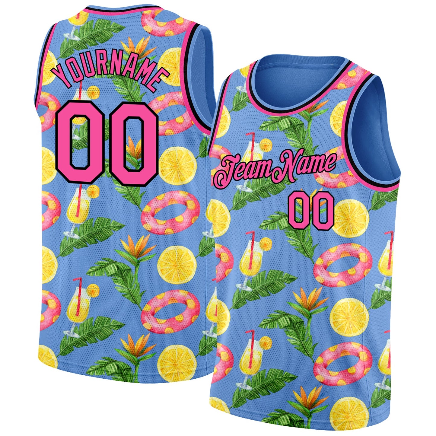 Custom Light Blue Pink-Black 3D Pattern Summer Hawaii Beach Holiday Authentic Basketball Jersey - Sky-Custom