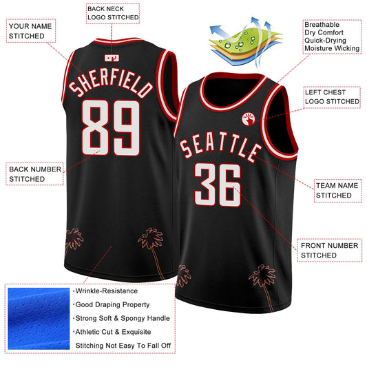 Custom Black White-Red 3D Pattern Hawaii Palm Trees Authentic Basketball Jersey - Sky-Custom