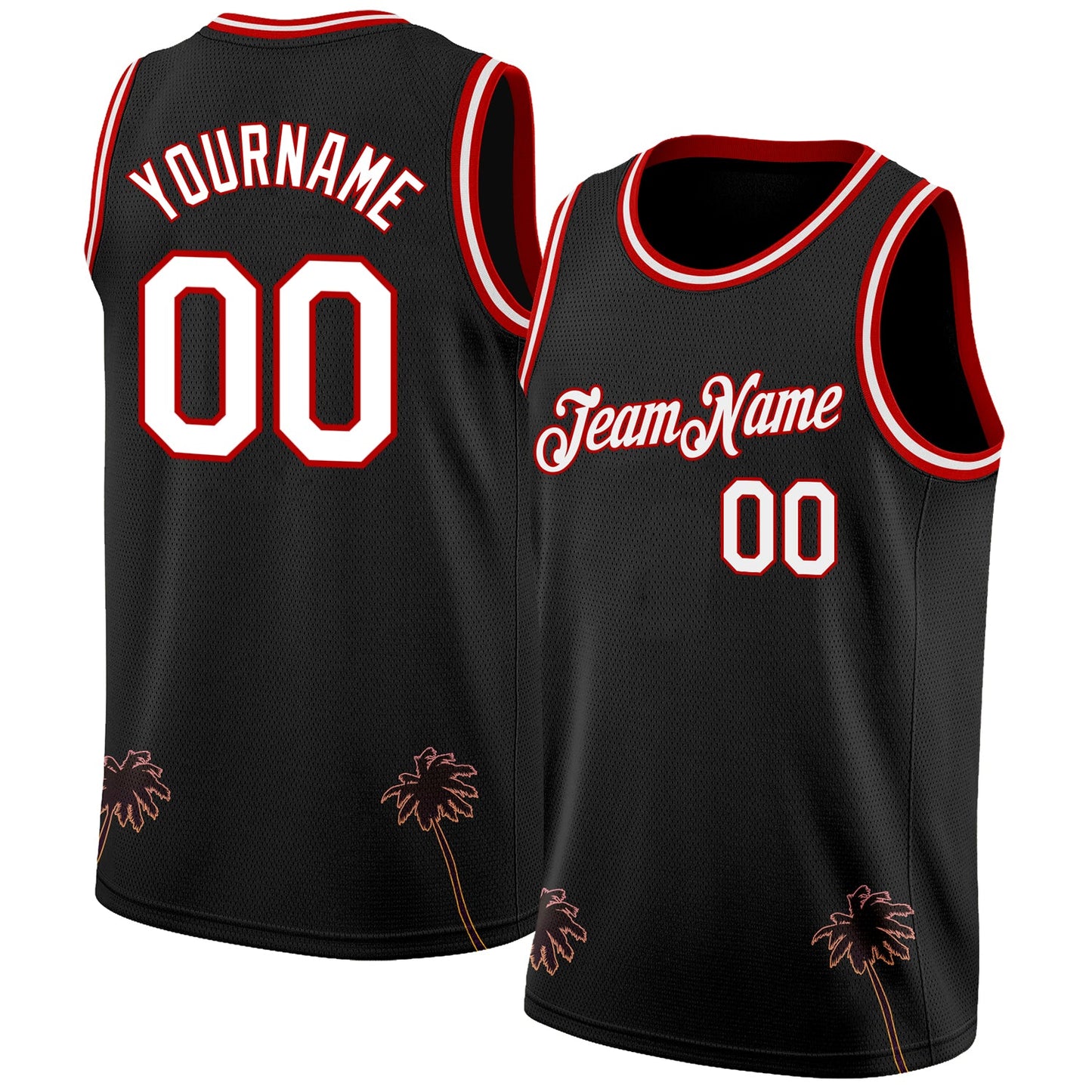 Custom Black White-Red 3D Pattern Hawaii Palm Trees Authentic Basketball Jersey - Sky-Custom