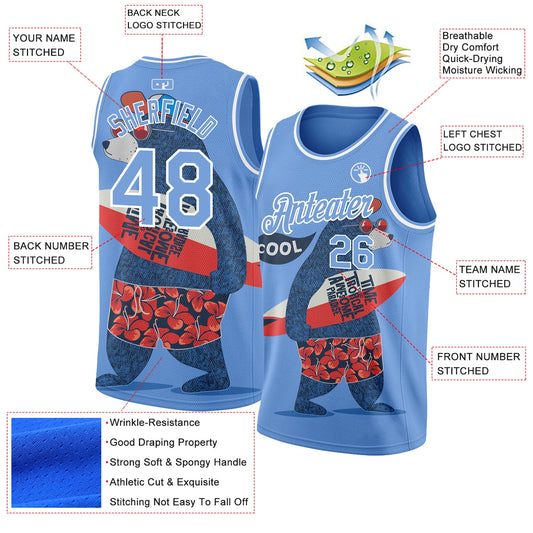 Custom Light Blue White 3D Pattern Go Surfing Authentic Basketball Jersey - Sky-Custom