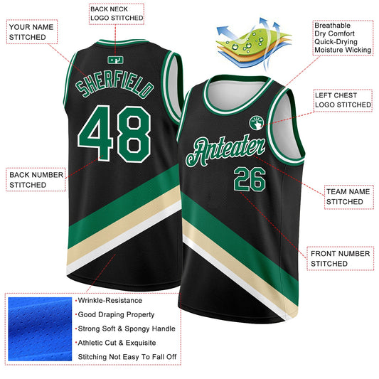 Custom Black Kelly Green-Cream Modern Authentic City Edition Basketball Jersey - Sky-Custom