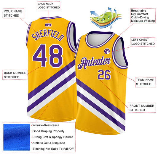 Custom Gold Purple-White Modern Authentic City Edition Basketball Jersey - Sky-Custom