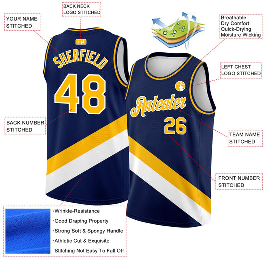 Custom Navy Gold-White Modern Authentic City Edition Basketball Jersey - Sky-Custom