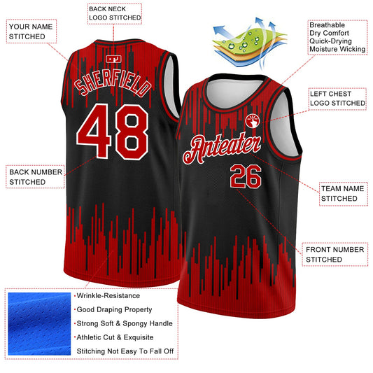 Custom Black Red-White Abstract Vertical Lines Authentic City Edition Basketball Jersey - Sky-Custom