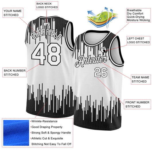 Custom White Black Abstract Vertical Lines Authentic City Edition Basketball Jersey - Sky-Custom