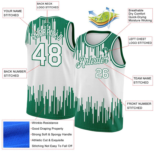 Custom White Kelly Green Abstract Vertical Lines Authentic City Edition Basketball Jersey - Sky-Custom