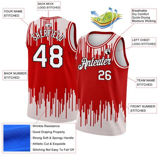 Custom Red White-Black Abstract Vertical Lines Authentic City Edition Basketball Jersey - Sky-Custom