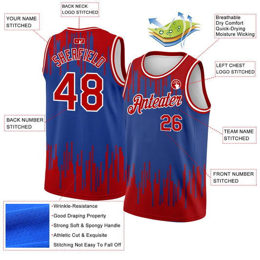 Custom Royal Red-White Abstract Vertical Lines Authentic City Edition Basketball Jersey - Sky-Custom