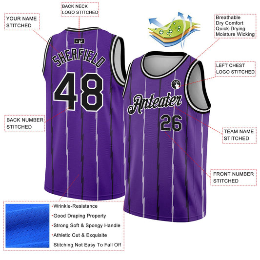 Custom Purple Black-White Lines Authentic City Edition Basketball Jersey - Sky-Custom