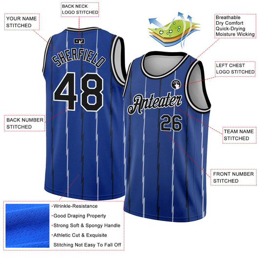 Custom Royal Black-White Lines Authentic City Edition Basketball Jersey - Sky-Custom