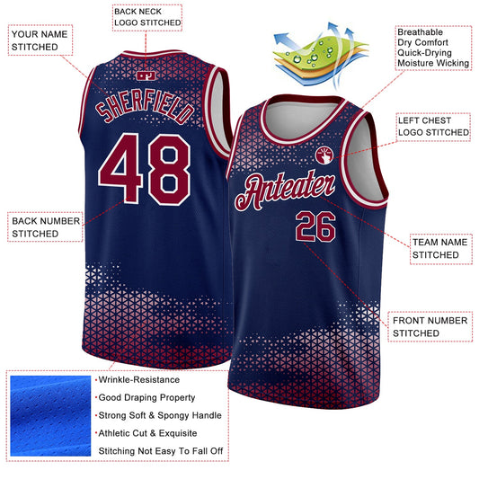 Custom Navy Maroon-White Triangle Shapes Authentic City Edition Basketball Jersey - Sky-Custom
