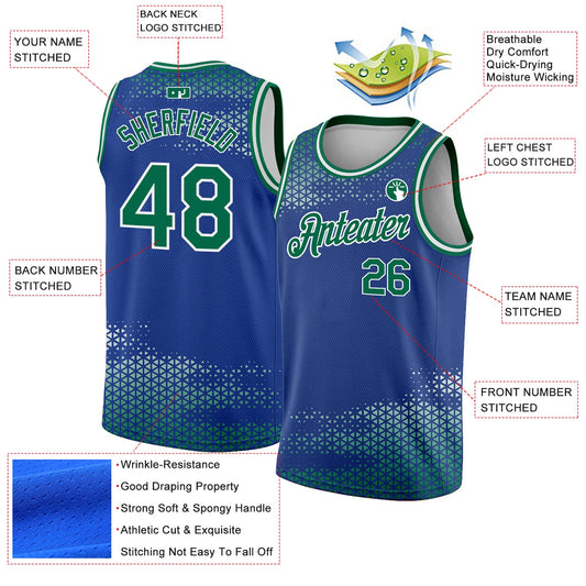 Custom Royal Kelly Green-White Triangle Shapes Authentic City Edition Basketball Jersey - Sky-Custom