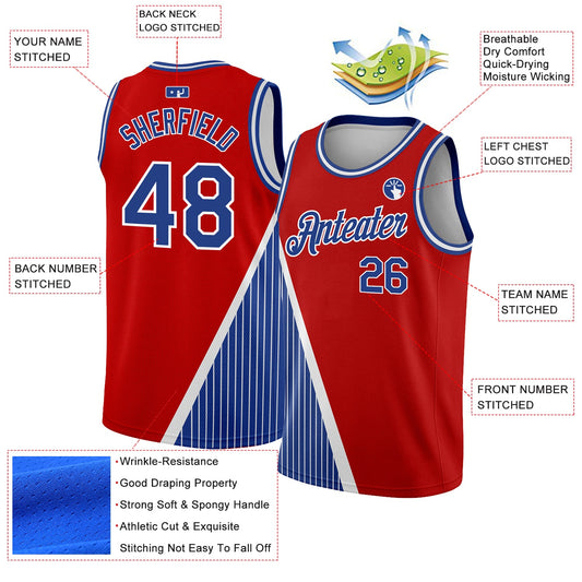 Custom Red Royal-White Triangle Pinstripes Authentic City Edition Basketball Jersey - Sky-Custom