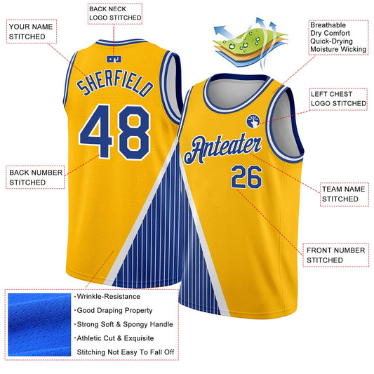 Custom Gold Royal-White Triangle Pinstripes Authentic City Edition Basketball Jersey - Sky-Custom