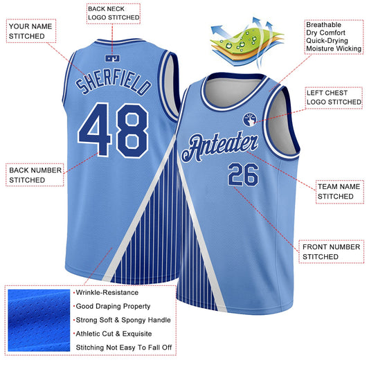 Custom Light Blue Royal-White Triangle Pinstripes Authentic City Edition Basketball Jersey - Sky-Custom