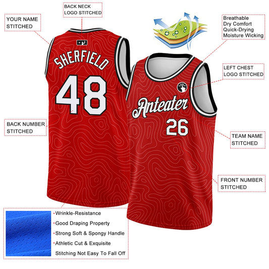 Custom Red White-Black Rounded Zigzag Lines Authentic City Edition Basketball Jersey - Sky-Custom