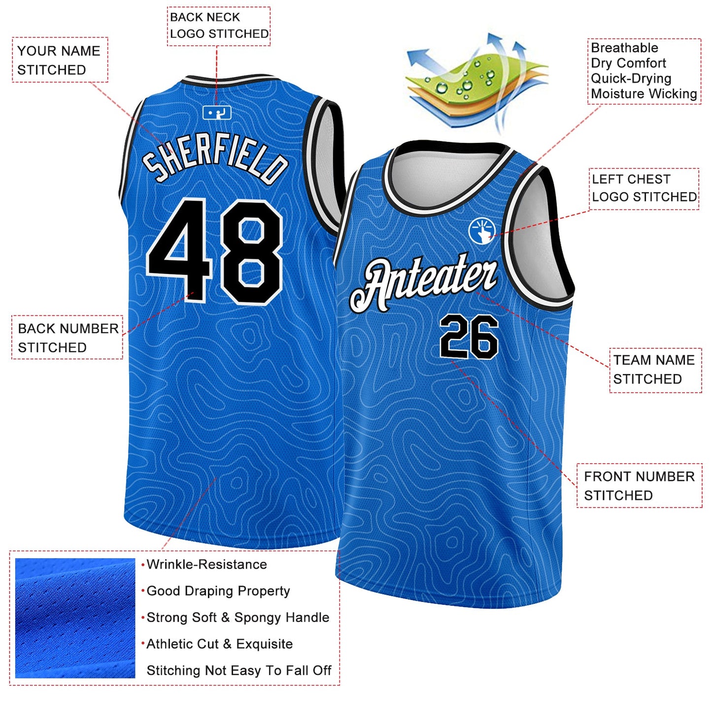 Custom Blue Black-White Rounded Zigzag Lines Authentic City Edition Basketball Jersey - Sky-Custom