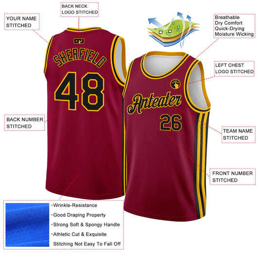 Custom Maroon Black-Gold Side Stripes Authentic City Edition Basketball Jersey - Sky-Custom